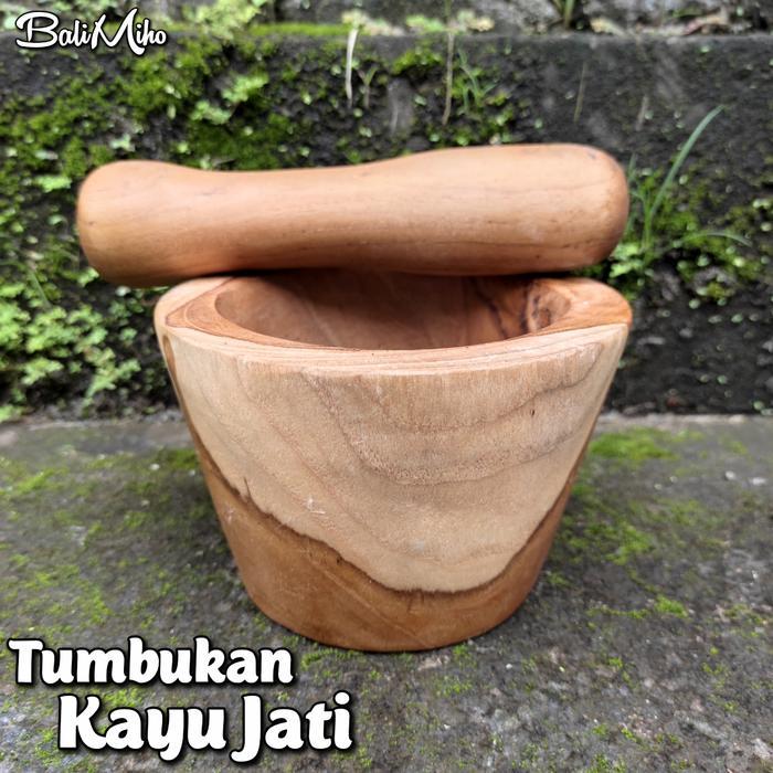 LESUNG KAYU JATI/LUMPANG KAYU/TUMBUKAN KAYU/PENUMBUK/PERACIK/LESUNG