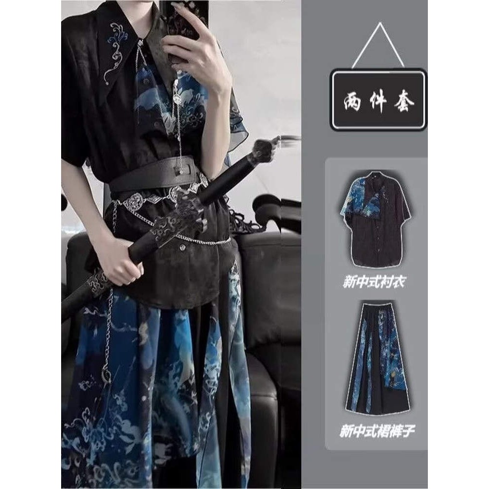 Set Kemeja Hanfu Gaya Nasional Baru untuk Pria dan Wanita