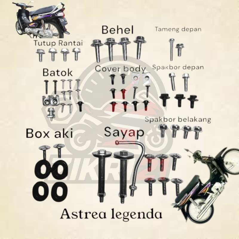 COD / Gratis Ongkir / baut body full set legenda 1 dan legenda 2 //baut body motor Honda Astrea lege