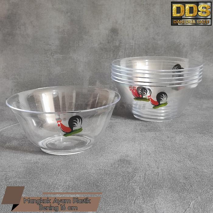 Mangkok Ayam Jago Plastik Putih Bening Mangkok Mie Bakso (6 pcs) - Transparan
