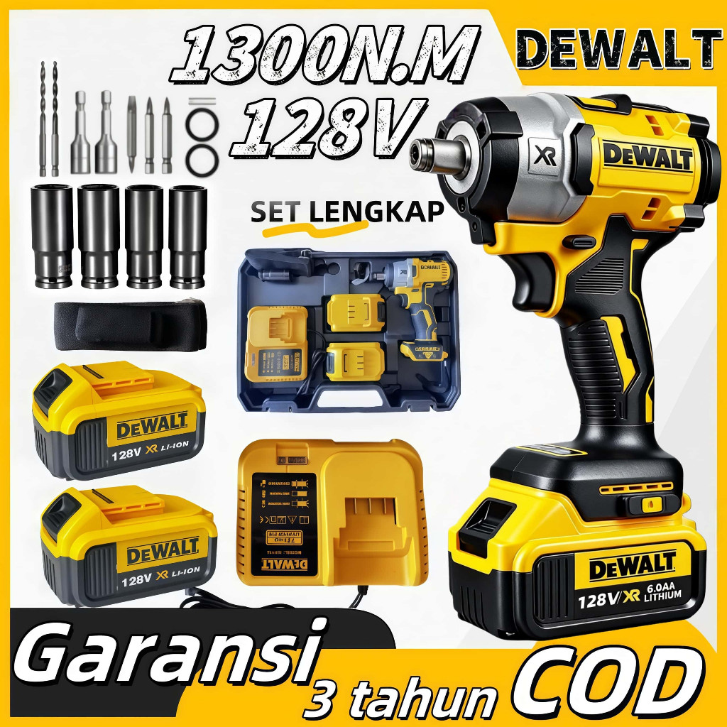 Impact Wrench Tanpa Kabel 1300NM Cordless Impact Wrench dengan 2 Baterai untuk Baut Mobil Impact wre