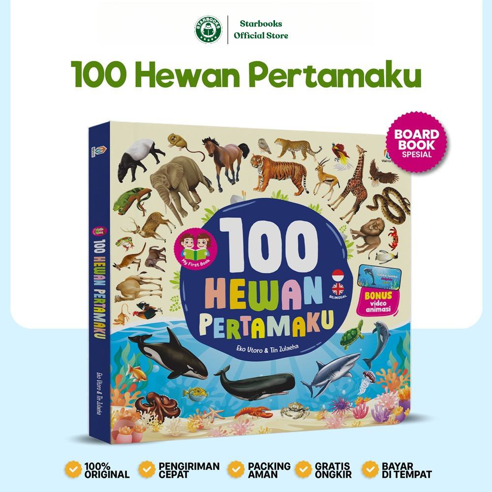 Ziyadbooks - Boardbook Buku Anak 1 Tahun - 100 Hewan Pertamaku