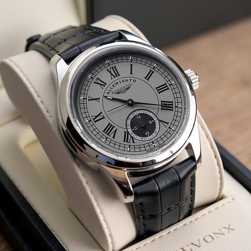 Jam Tangan Pria Dengan Skala Angka Romawi Dan Tali PU, Berfokus Pada Desain Klasik Vintage