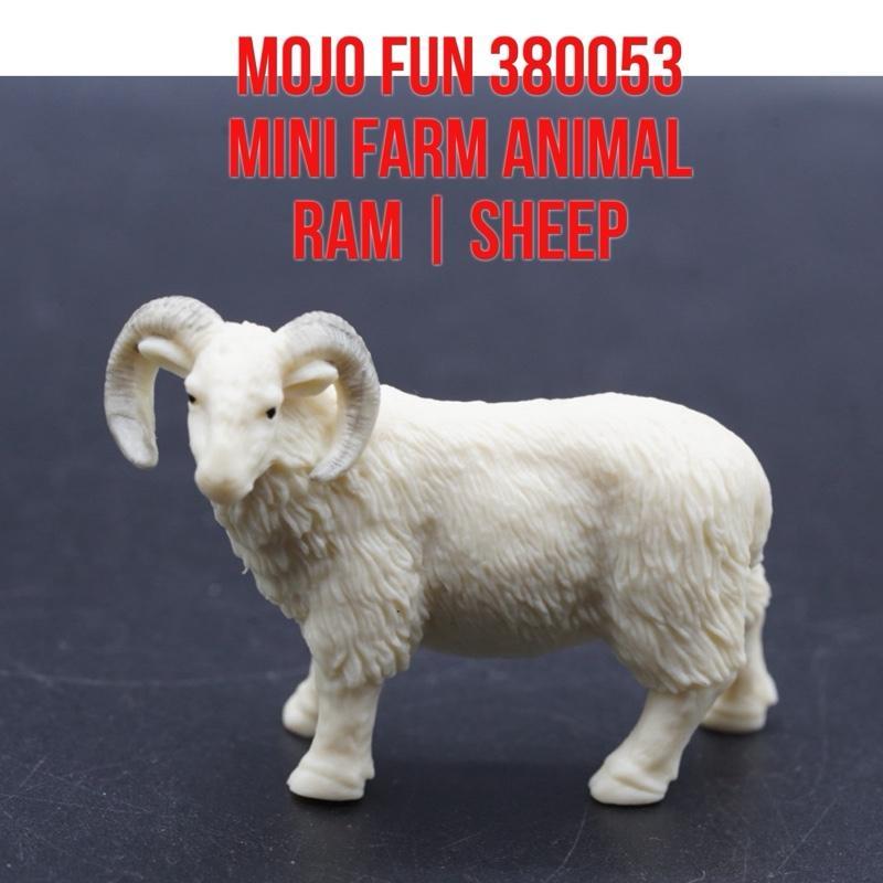 MOJO Fun 380053 Mini Farm Animal | White  Ram Lamb Sheep Domba Jantan Gibas Biri Biri Ovis Aries Far