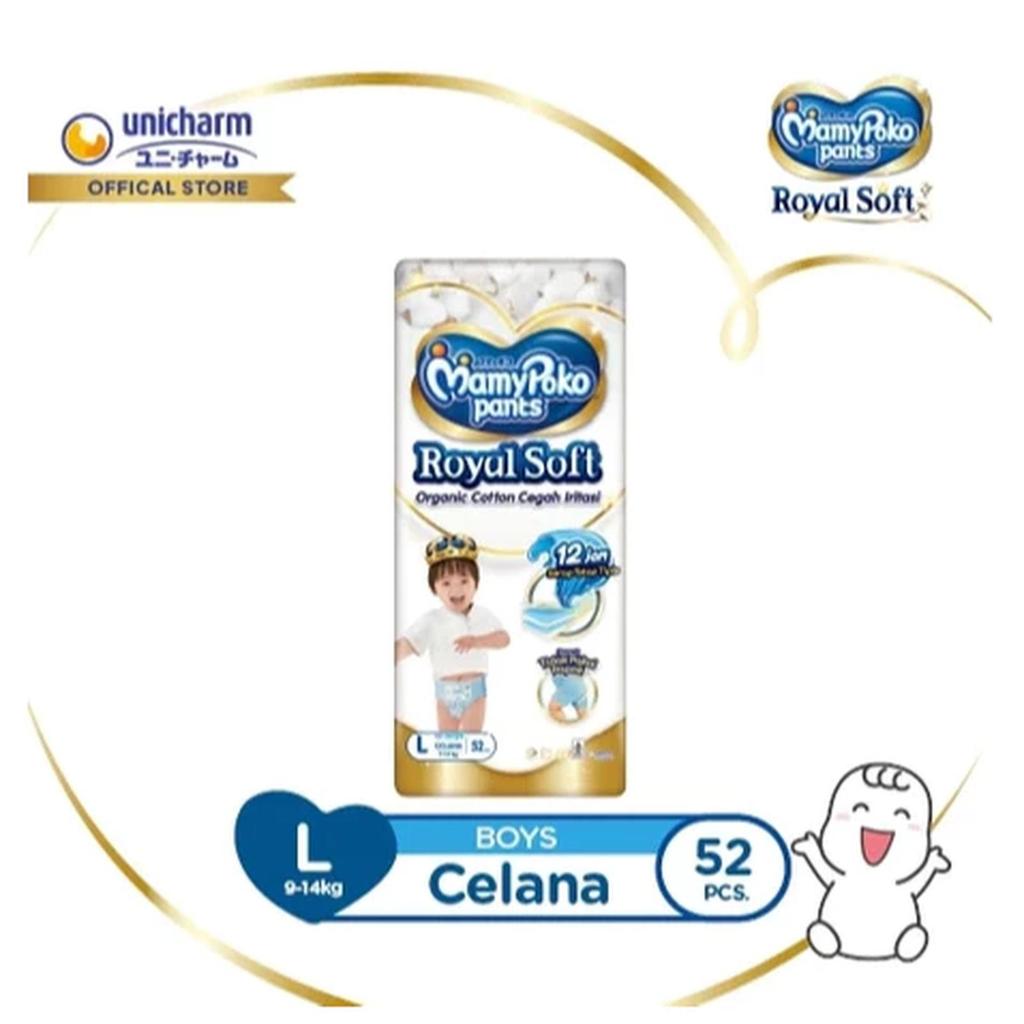 MamyPoko Royal Soft BOY L 52 pcs | Popok Bayi Super Lembut Premium Isi 52 pcs
