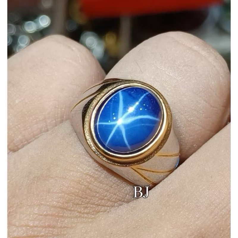 Cincin Batu Akik American STAR Blue 6 Star Mewah Berkelas