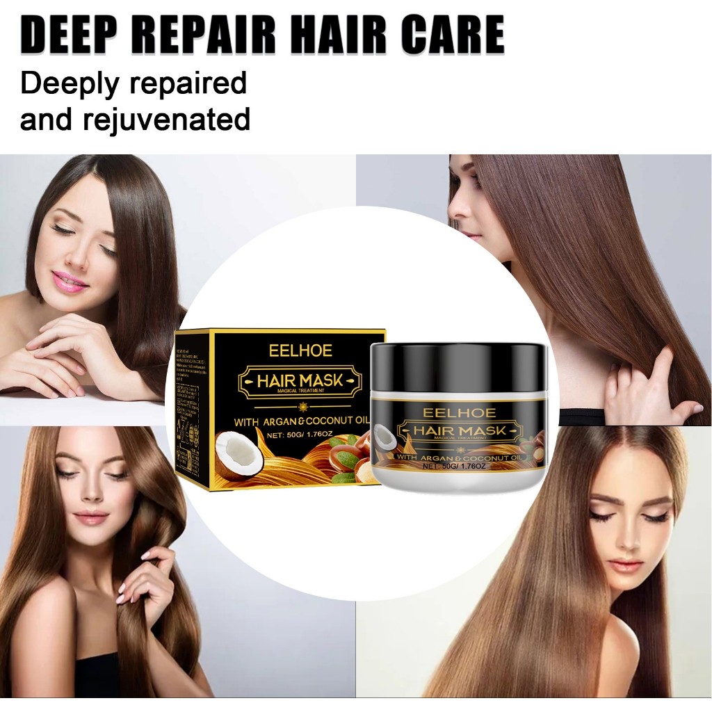 EELHOE Coconut Oil Hair Mask 50g Keratin Argan Oil Coconut Oil Smoothing Hair  Treatment Rambut Rusa