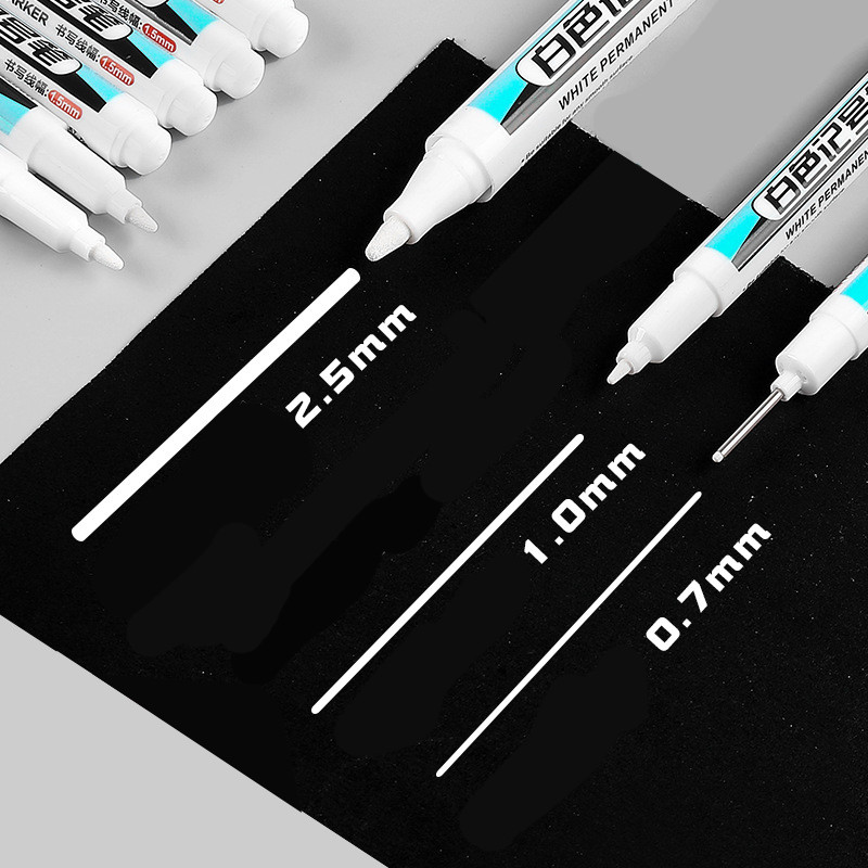 0.7/1/2.5mm White Paint Markers - Industrial White Pens, tant Flow No Shaking Needed, Waterproof on 