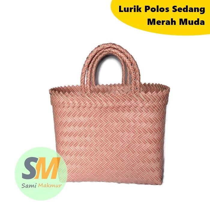 Sami Makmur Tas Anyaman Plastik Lurik POLOS SEDANG 26x12x25 cm Tas Souvenir Murah Parcel Belanja Tot