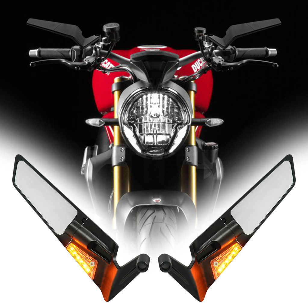 Kaca Spion Samping Motor dengan Lampu Sein untuk Ducati Monster 1200 1200S 1200R 1100 1000 950 937 9