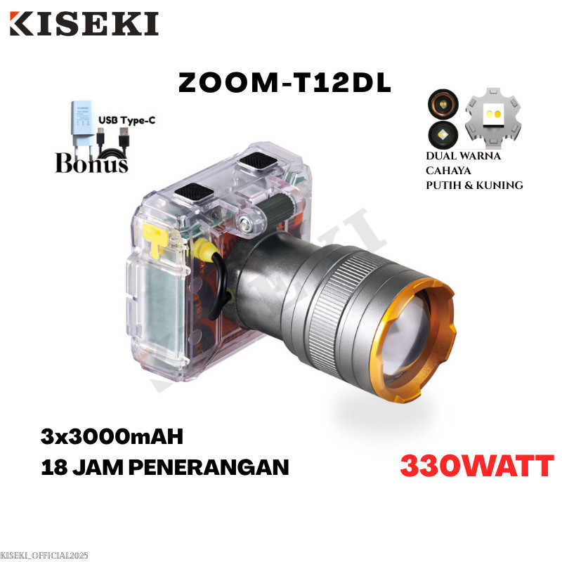 ( Zahra_Qyu ) Kiseki Senter Kepala Zoom Body Transparan Dual Cahaya New Edition CK-ZOOM T12DL (330WA