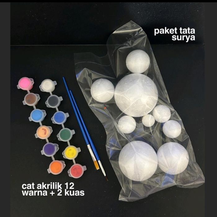 Klik Offie paket bola gabus tata surya kecil + cat lukis 12 warna + 2 kuas