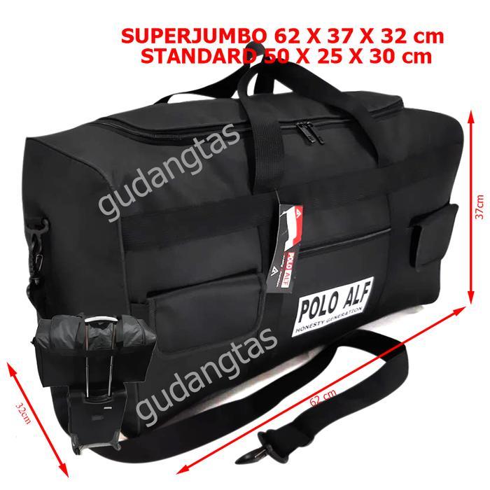 Polo ALF Tas Pakaian Berpergian Travel Bag Jinjing Sandang Super Jumbo - hitam, Super Jumbo