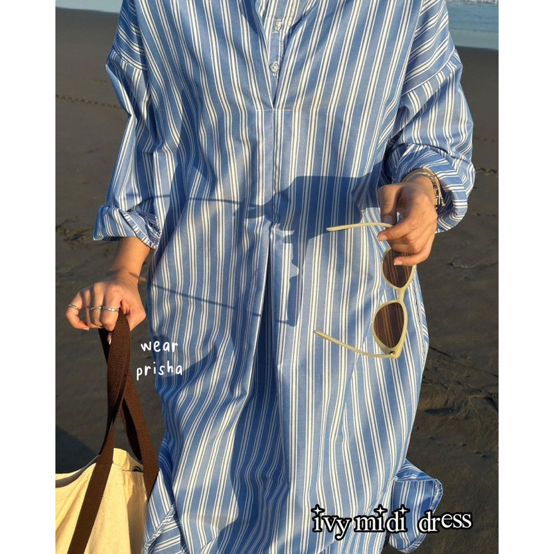 NEW IVY STRIPE MIDI DRESS | TUNIK SALUR OVERSIZE GAMIS GARIS KATUN TERLARIS