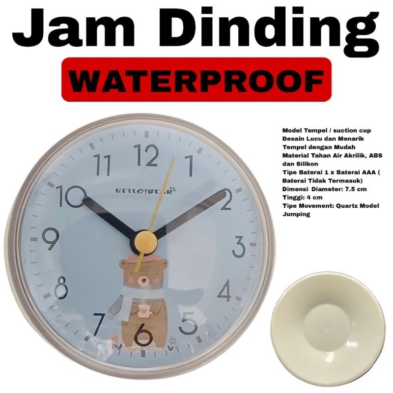 Jam Dinding Kamar Mandi Jam Tempel Waterproof Suction Cup