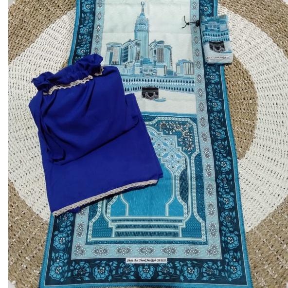 Full set Sajadah + Mukena Syakila Travel Series. - Blue Metalic
