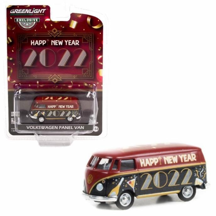 1/64 Greenlight Volkswagen VW T2 Panel Van Happy New Year 2022 Diecast