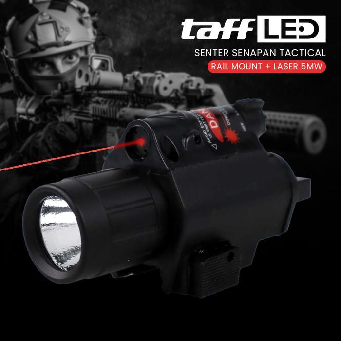 Senter lampu Senapan Tactical Rail Mount 200 Lumens with Laser 5mW - JGSD - Black by Fusion part