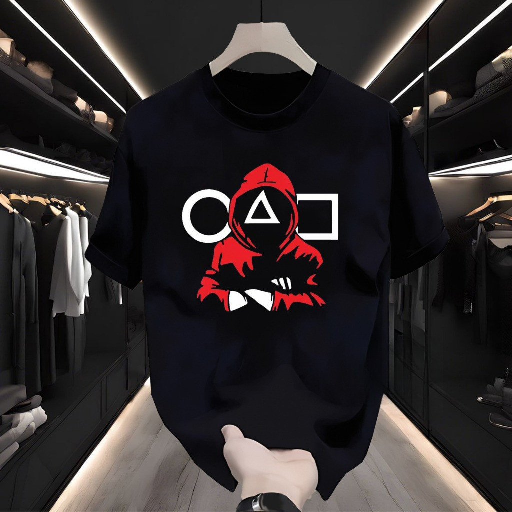 [COD Outlets Katun 100%] Kaos Pria Korea Squid Game T-Shirt Hitam Casual Cotton Combed 20s Premium B