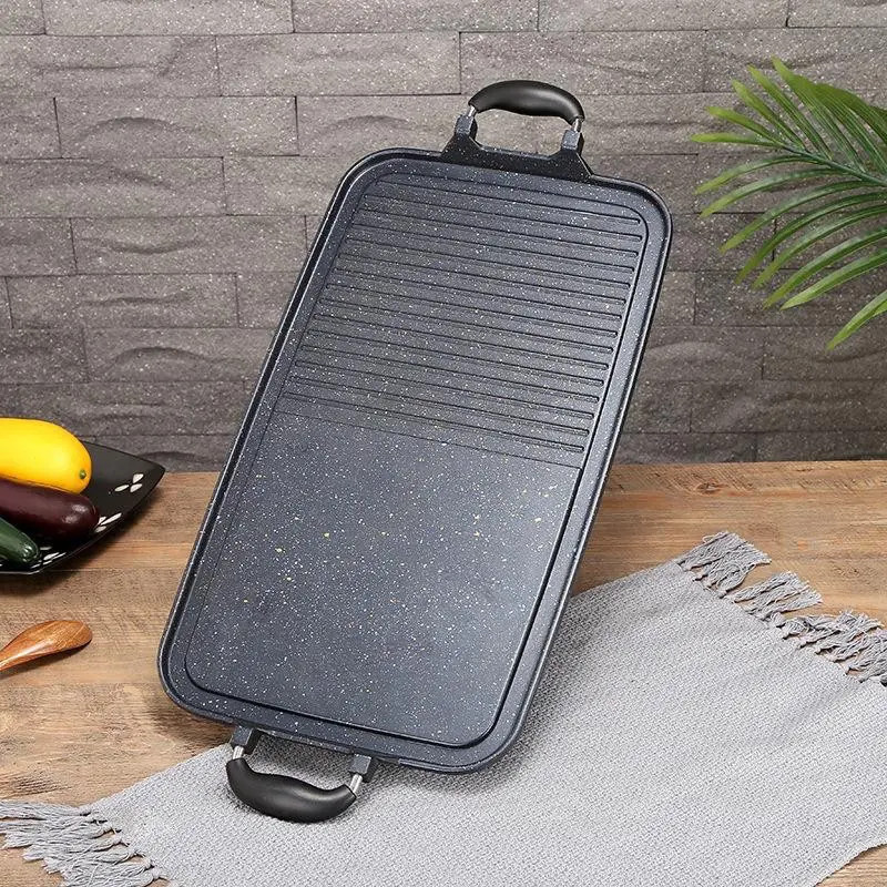 Rumah Dapur - Grill Pan Kotak Bahan Granite Alat Pemanggang BBQ Makanan Korea Anti Lengket
