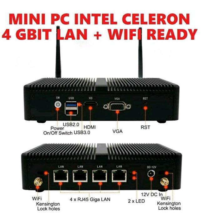 Mini PC Celeron Quad 4 Lan PFSENSE Sophos ClearOS Firewall UTM Router - 4/128