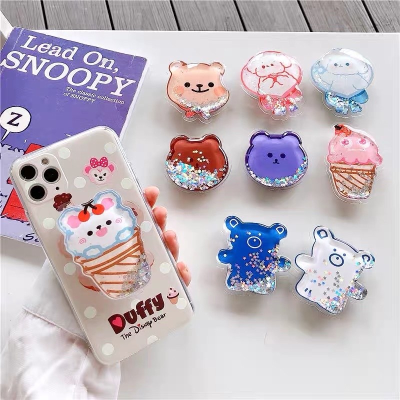 STAND HP GLITER CARTOON KARAKTER IMUT / GRIPTOK RING RESIN AKRILIK/ PHONE HOLDER MOTIF KARTUN LUCU /
