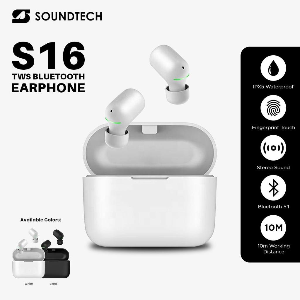 SOUNDTECH S16 TWS Wireless Earphone Bluetooth 5.1 Touch - White