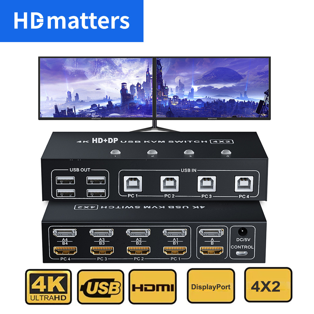 Dual Monitor HDMI KVM Swit 4X2/2X2 HDMI USB KVM Swit or HDMI+splayPort KVM USB Swit Dual splay KVM S