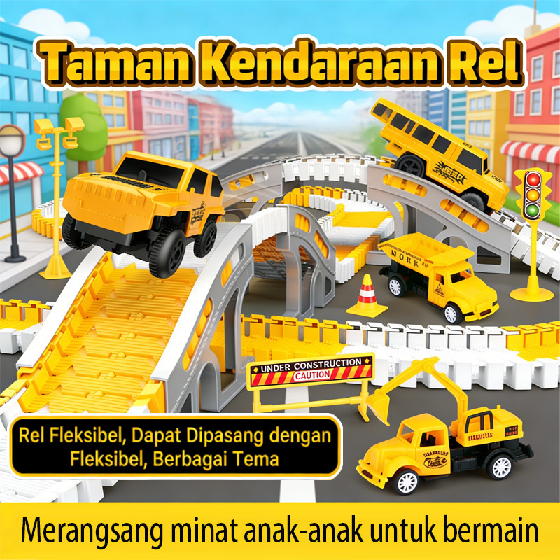 DIY Track Rail Car Set 135 Pcs Mainan Kereta Api Listrik Rel Kota Subway Mainan Rakit Sendiri Edukat