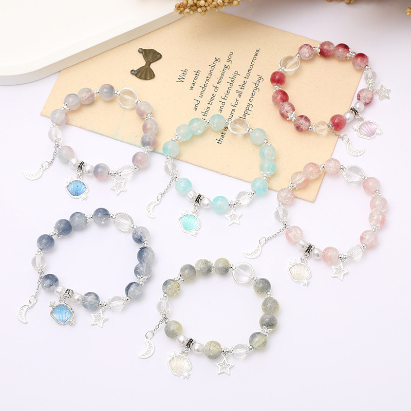 Gelang Kristal Kaca Kerang untuk Wanita, Gelang Manik Serbaguna & Hadiah Sempurna