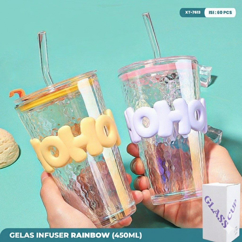 (JHS) Gelas Kaca HOHO 450ml / Tumbler Aesthetic HoHo Hitam Gelas Minum Kaca Simple 450ml