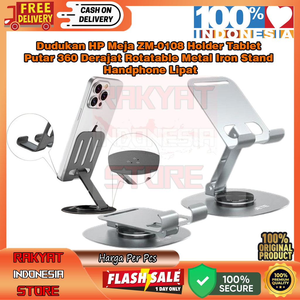Stand Holder HP Tablet Rotation 360 Besi Dudukan Handphone Meja Putar Rotatable Foldable Lipat Porta