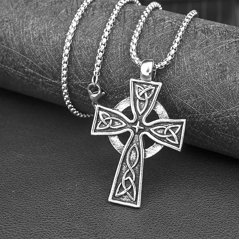 New Celtic Cross Shape Pent Necklace Men's Necklace Fashion Metal Sling Pent Viking Jewelry Cross Ne