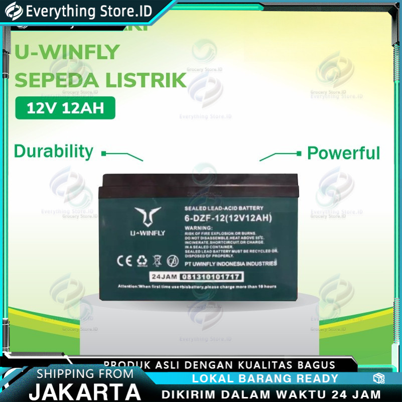 Baterai Aki U-WINFLY Sepeda Listrik 12V 12AH | Baterai Sepeda Listrik Universal, Baterai isi ulang S