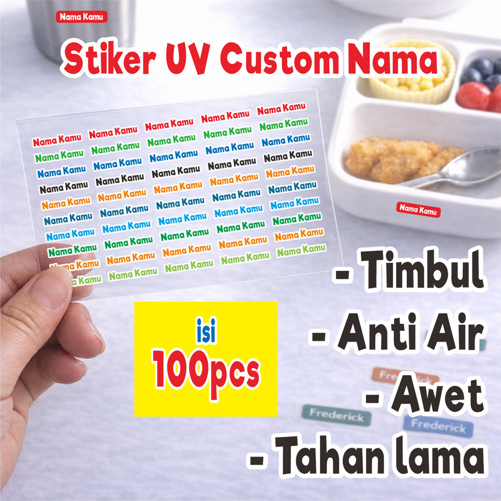 Stiker Uv Label Nama Timbul Anti Air waterproof Perabotan Piring gelas sendok alat tulis dll