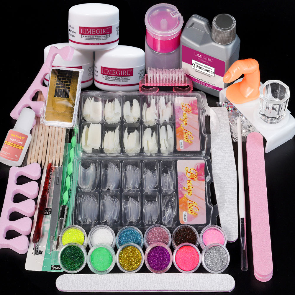 Nail Acrylic Powder and Liquid Monomer Nails Art Decoration For Manicure Set Kit Crystal Nail Glitte