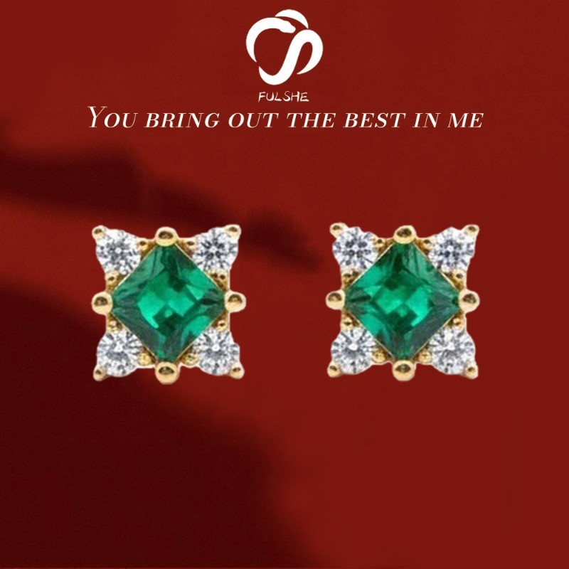 FULSHE Anting-anting Wanita Berbentuk Stud Dengan Batu Permata Hijau Mini 4mm 5A Zircon Berkilau Dan