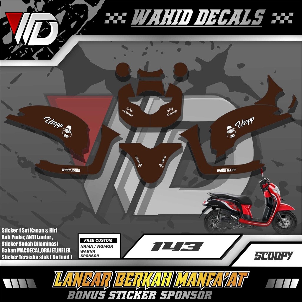 SKL 143 Decal stiker sepeda motor honda scoopy variasi simple keren bisa ganti warna atau nama