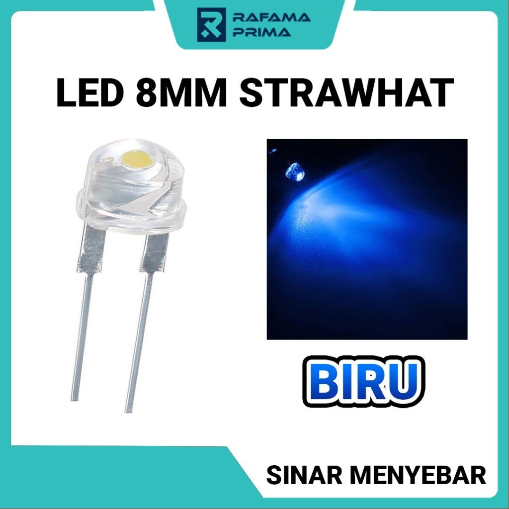 LED Strawhat 8mm Body Clear | Lampu LED Topi - Warna Biru