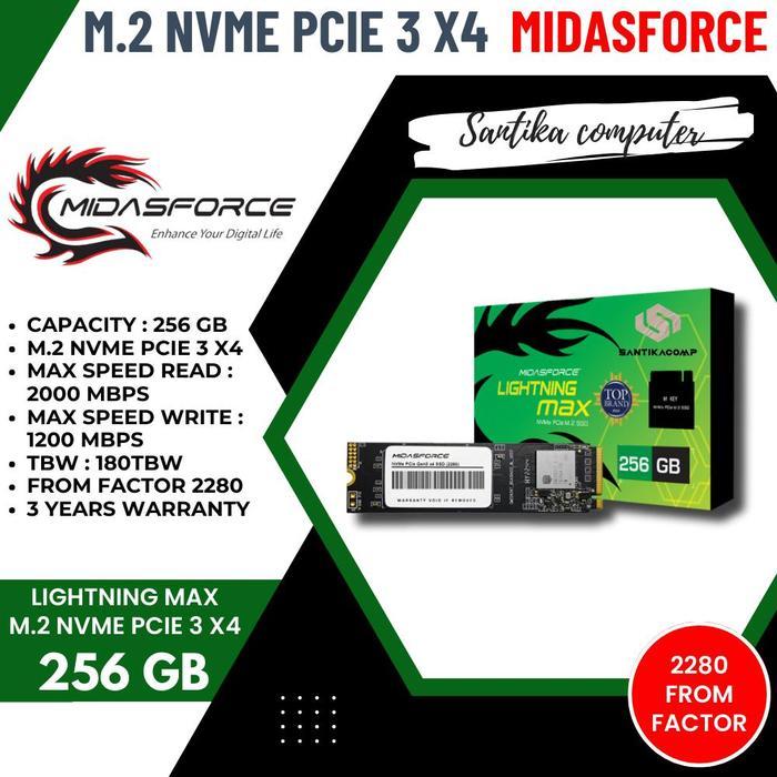 M.2 Nvme Midasforce 256gb - M2 Nvme 256gb Midas Pcie Gen3 X4 Ssd - TANPA BAUT NVME, PAKET 1 PCS