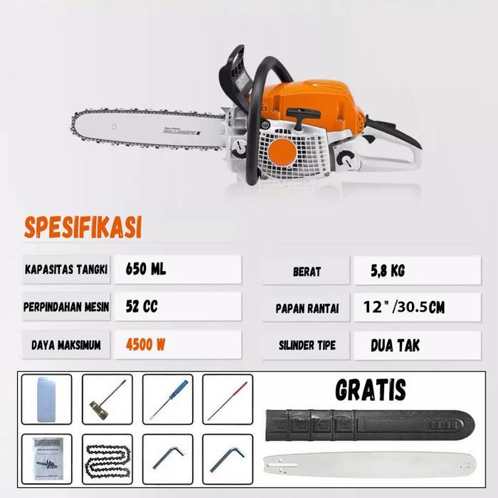 MESIN SAJA TANPA BAR AKSESORIS Reaim Mesin Potong Kayu 12 inch bar Chain saw 58CC Chainsaw 2Tak Gerg