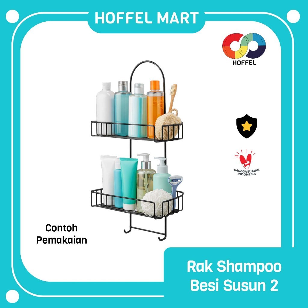 HOFFEL Rak Shampoo Besi Susun 2 Rak Gantung Rak Kamar Mandi