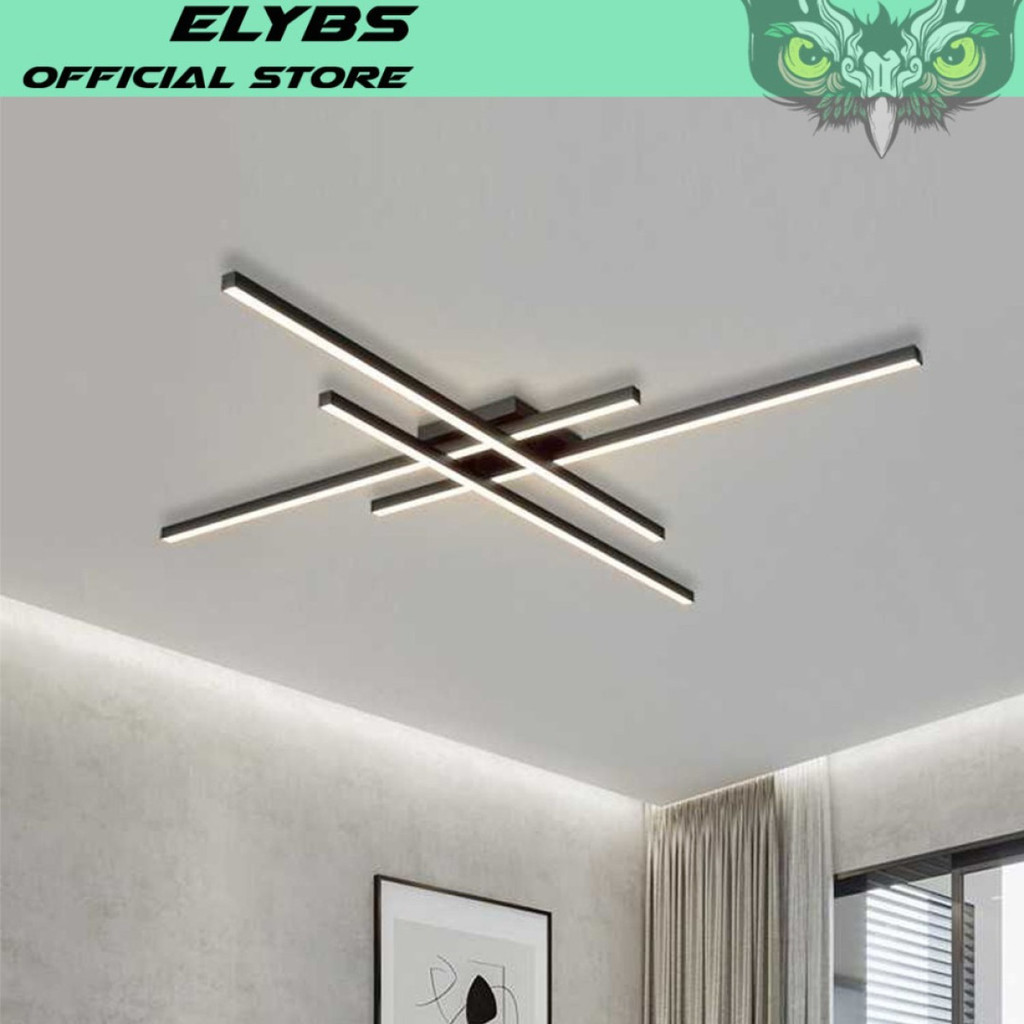 Lampu Plafon LED Hias Model 4 Strip Chandelier Dimmable 3 Color Remote