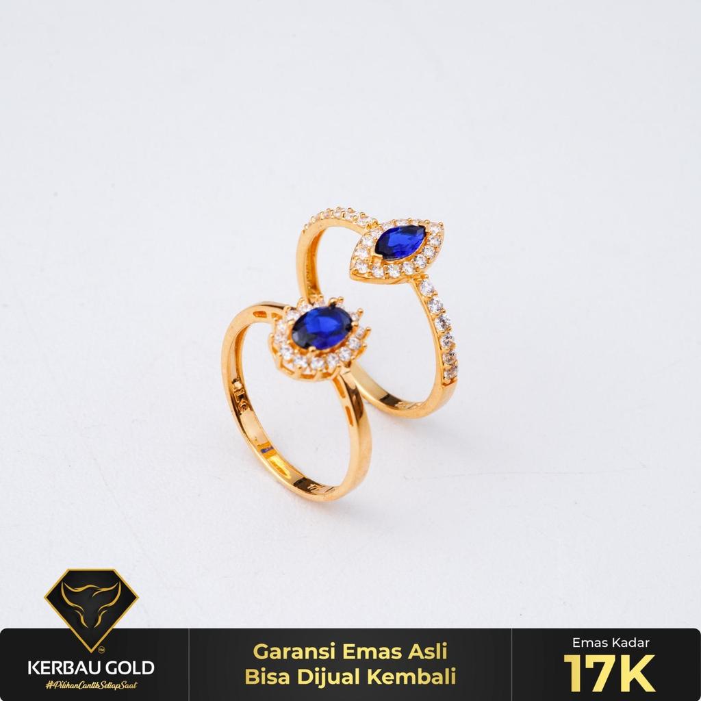 [Kerbau Gold] Cincin Emas Blue Sapphire 17k - Emas Asli 100%