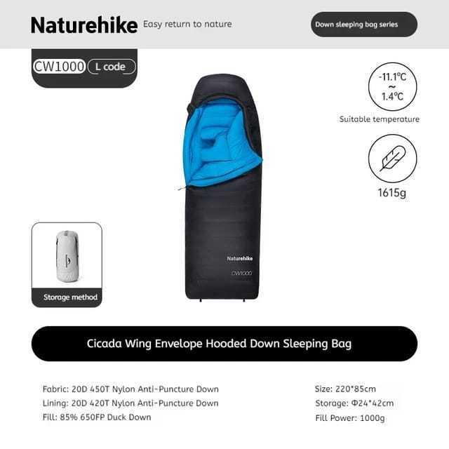 SLEEPING BAG CW1000 DUCK DOWN NATUREHIKE NH22YD002