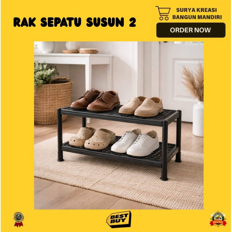 RAK SEPATU SUSUN 2 - RAK SANDAL 2 TINGKAT - RAK SEPATU PLASTIK - RAK SEPATU ESTETIK