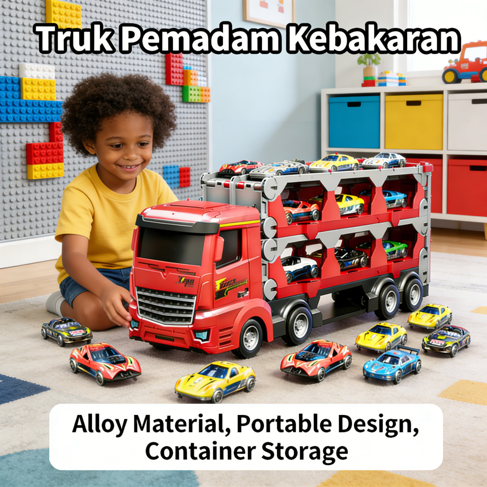 Model Penyimpanan Kendaraan Konstruksi Truk Katapult Pemadam Kebakaran Alloy Anak Truk Mobil Truk Co