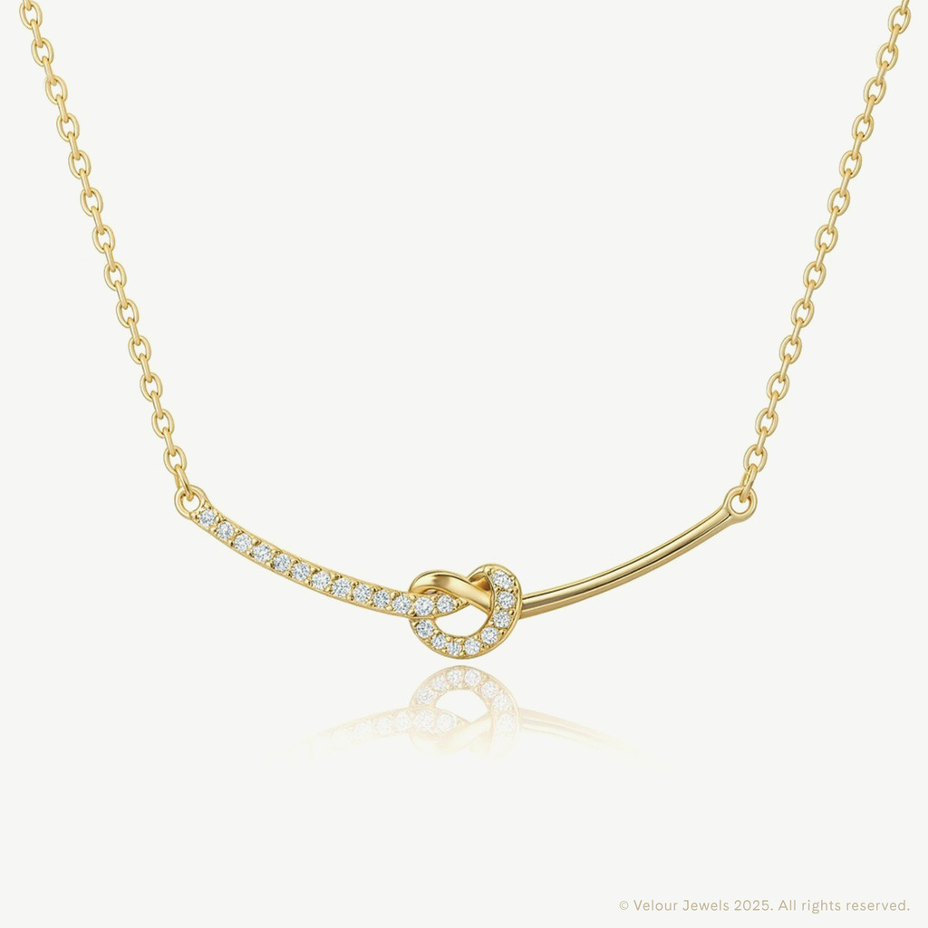 Aure Paved Knot Zirconia Dainty Kalung Lapis Emas 16K Anti Karat — 16K Gold Plated Sterling Silver S