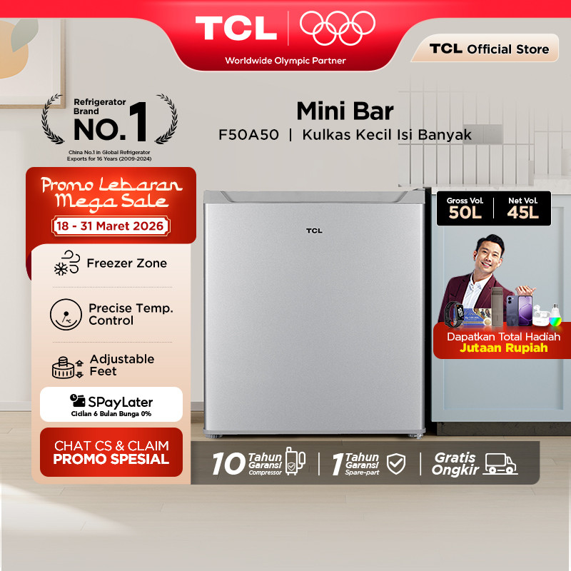 [BIGGER CAPACITY] TCL Kulkas Mini Bar (Refrigerator) - Kapasitas 47L - Freezer Zone - Adjustable Fee