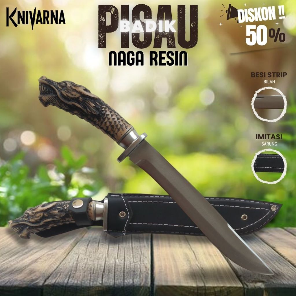 Pisau Badik Resin Naga Besi Strip Sarung Imitasi